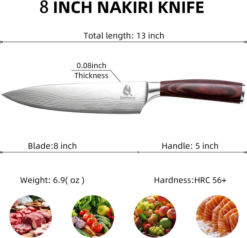 Cooluxry Professional Chef Knife - 8 Inch High Carbon Stainless Steel Kitchen Knife with Ergonomic Pakkawood Handle for Precise Cutting - Image 2